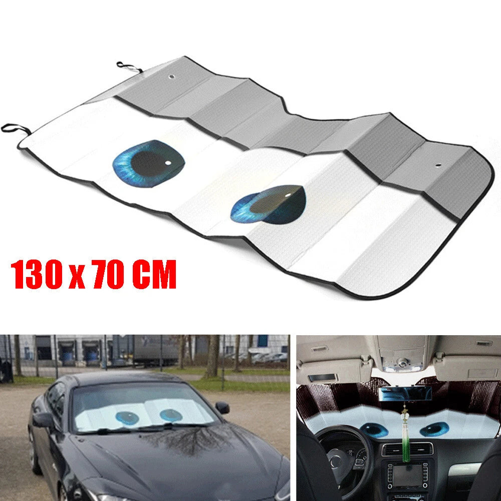 Gray Car Windscreen Sunshade Cover Sun Visor UV Shield Cartoon Big Eyes Pattern