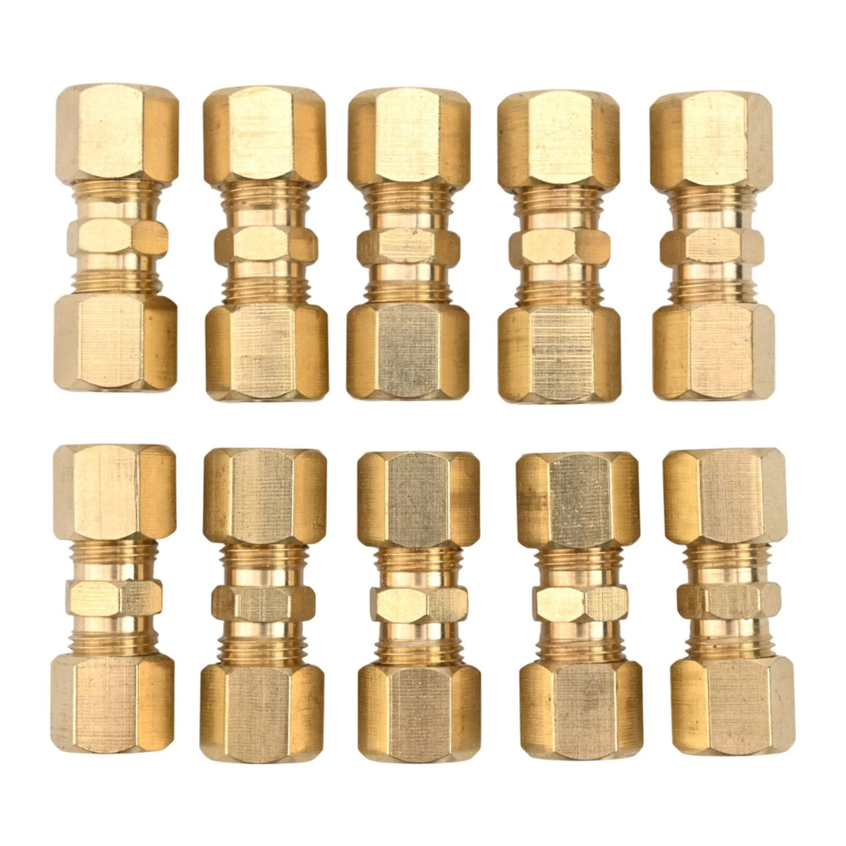 Set of 10 Straight Fitment Brass Tube Connections