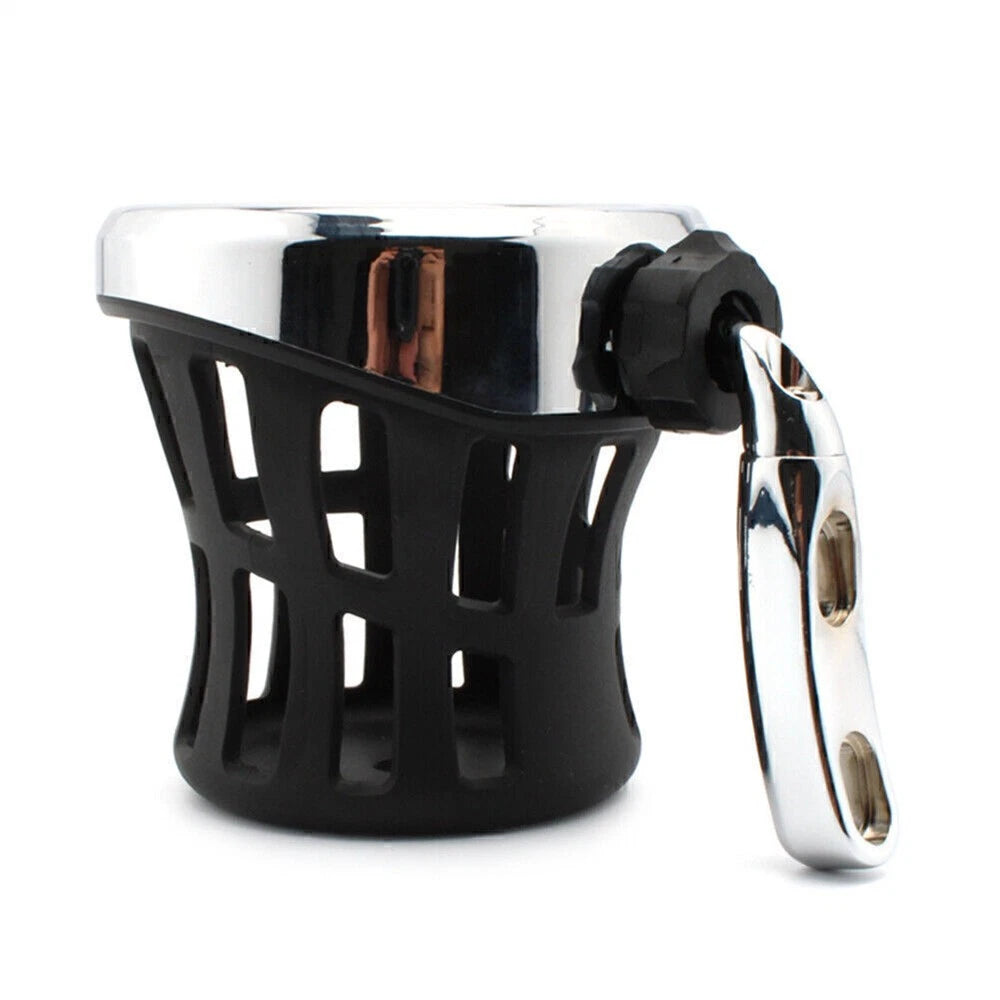 Universal Motorcycle Handlebar Drink Cup Holder with Mesh Basket - Silver/Black