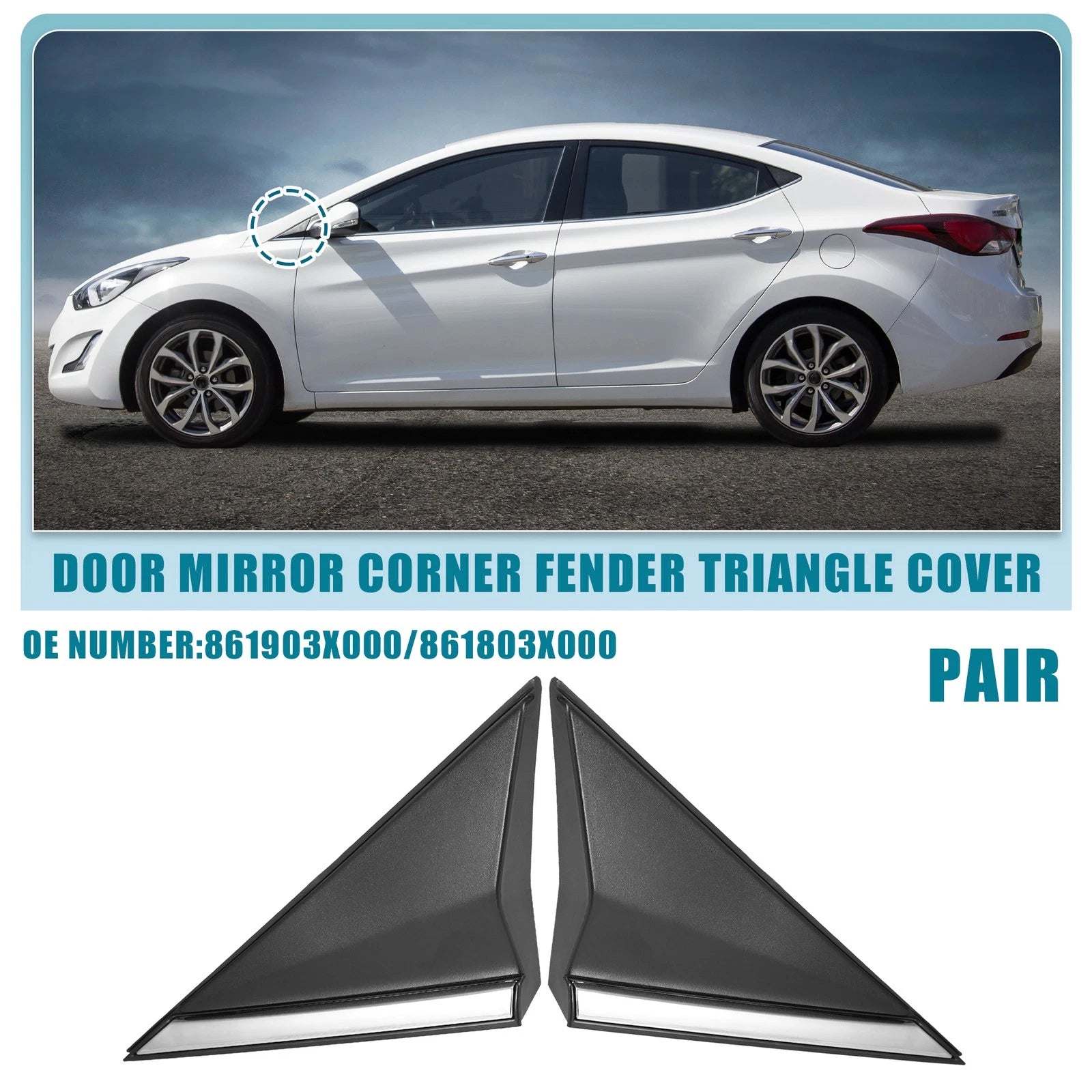 Front Mirror Corner Fender Triangle Cover Pair for Hyundai (2010–2019)