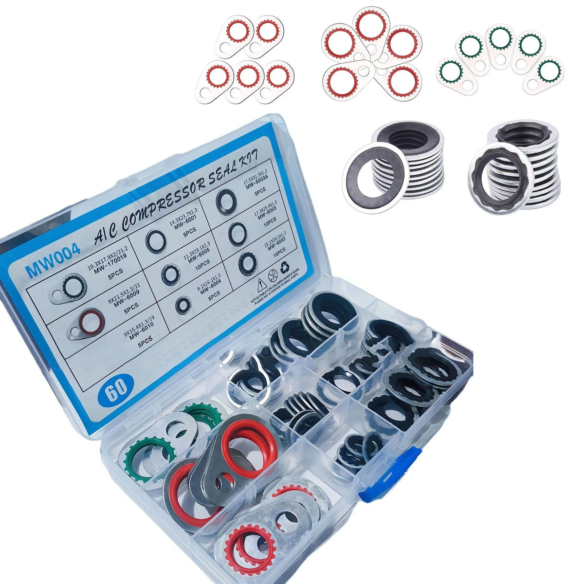 60 Pcs Air Conditioning Compressor Gasket Seal Washer Kit for