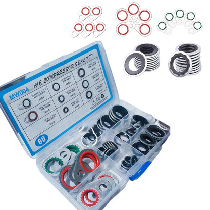 60 Pcs Air Conditioning Compressor Gasket Seal Washer Kit for