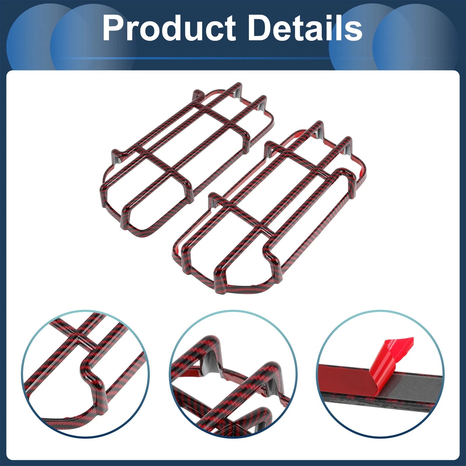 1 Pair Headlight Trim Bezel for Ford (Carbon Fiber, Red)