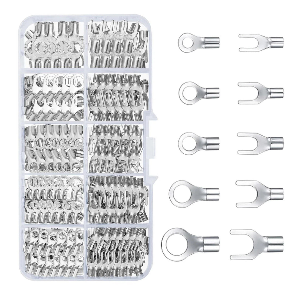 320Pcs Copper Non Insulated Ring Fork Cable Lugs Crimp Terminal Set