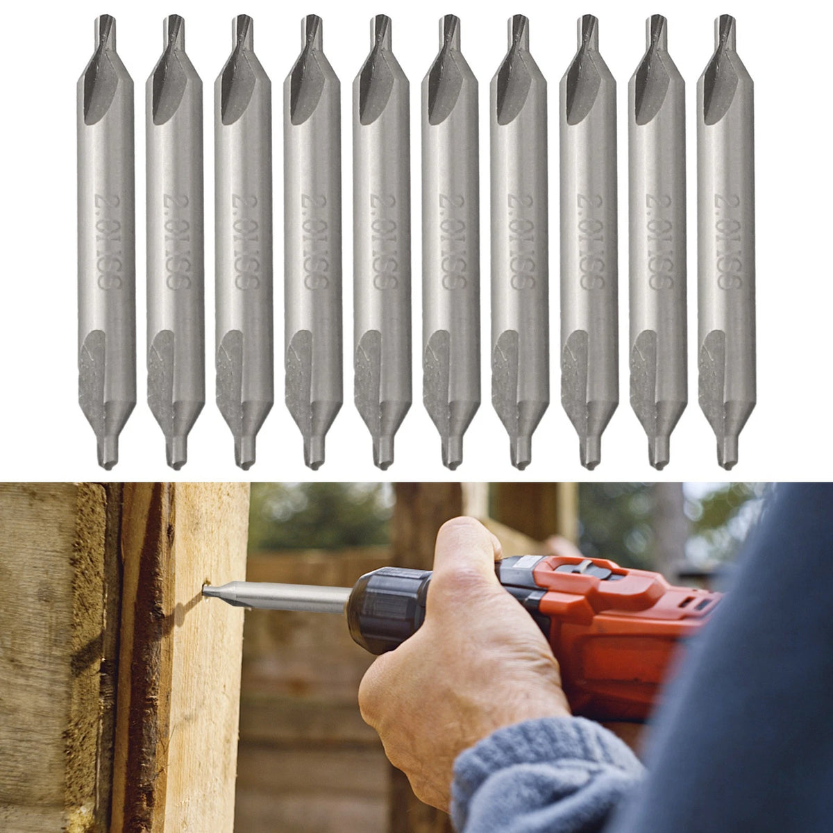 2mm Combined Drill Bits 60 Degree Countersinks - Silver Color, 5mm Diameter