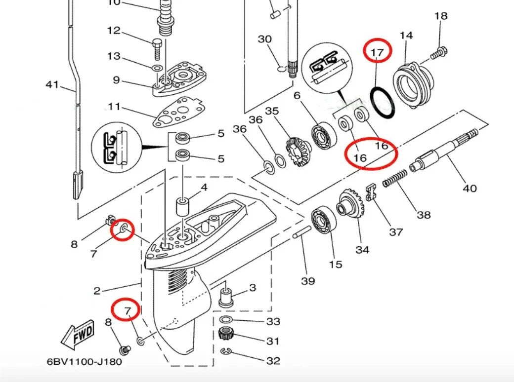 Seal Kit for Yamaha Outboard Motor Lower Gearcase (93101-13M12, 91490-25030)