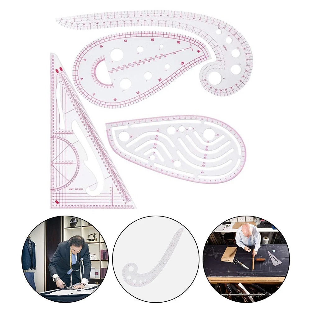 4 Piece Sewing Ruler Set for Design Tools