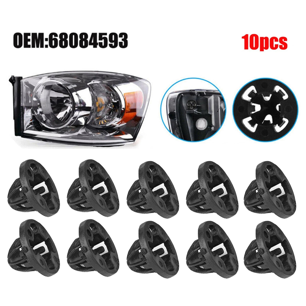 Set of 10 Tail Light Grommet Retainer Mount Clips for Dodge 1500/2500/3500 (2007–2013)