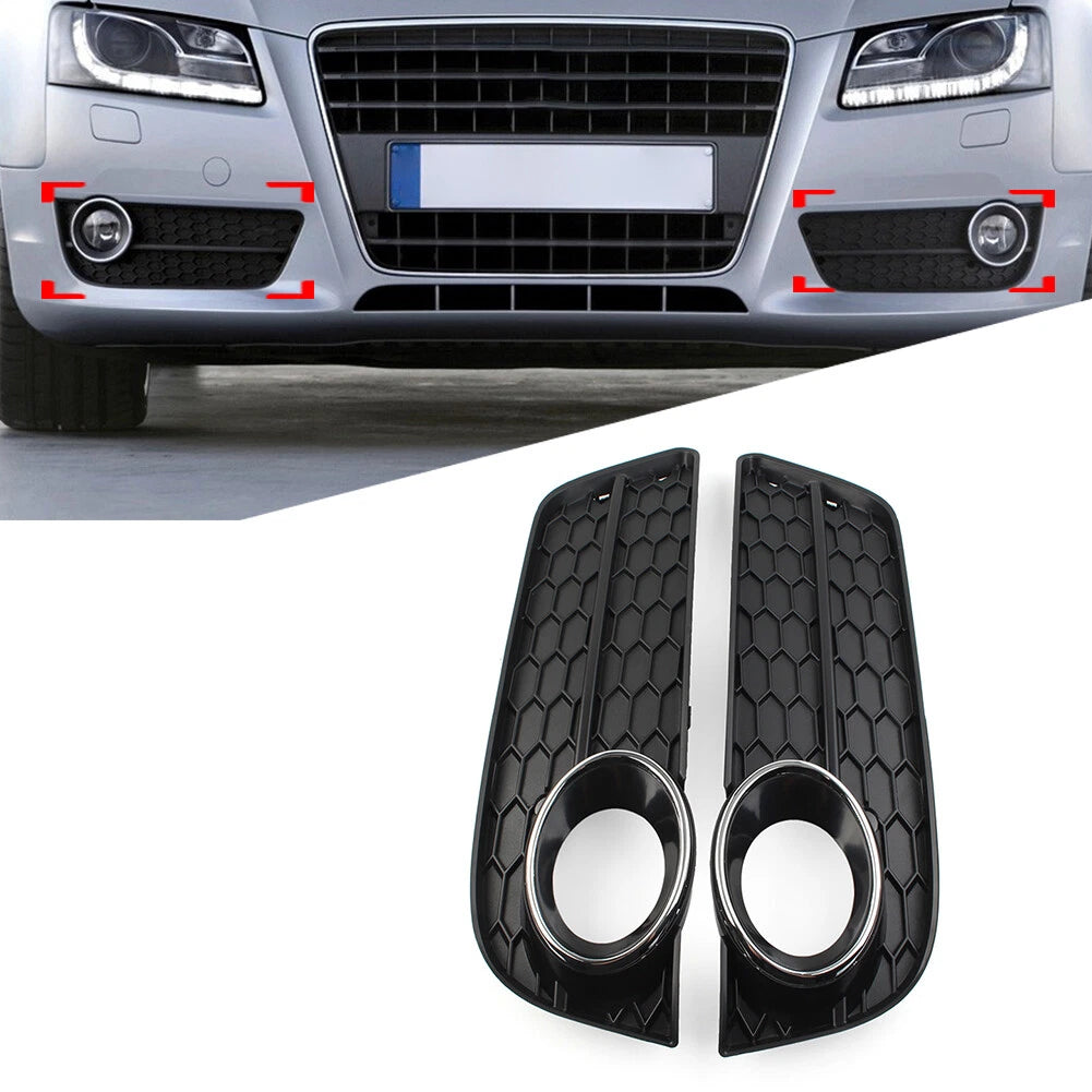 Set of 2 Front Bumper Fog Light Grille Covers with Chrome Ring for Audi A5 (2008–2011)