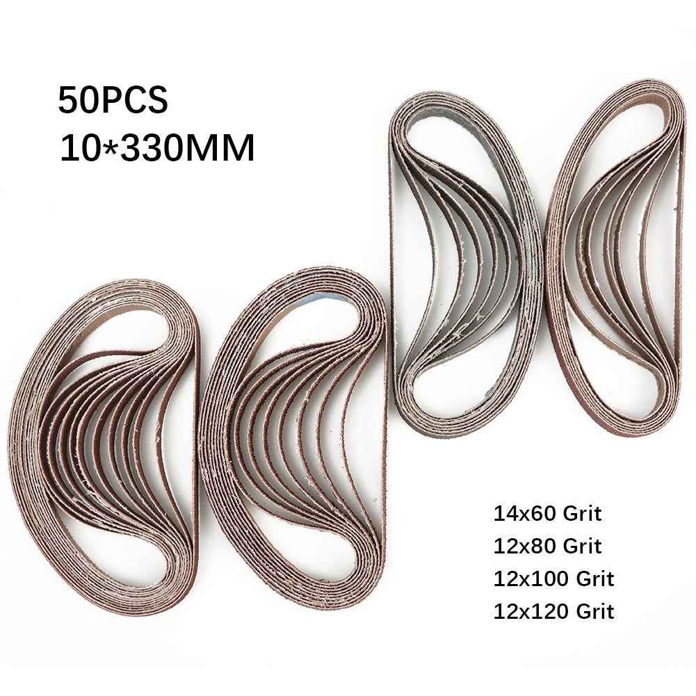 50pcs 330X10mm Aluminum Oxide Sanding Belts 60/80/100/120 Grit