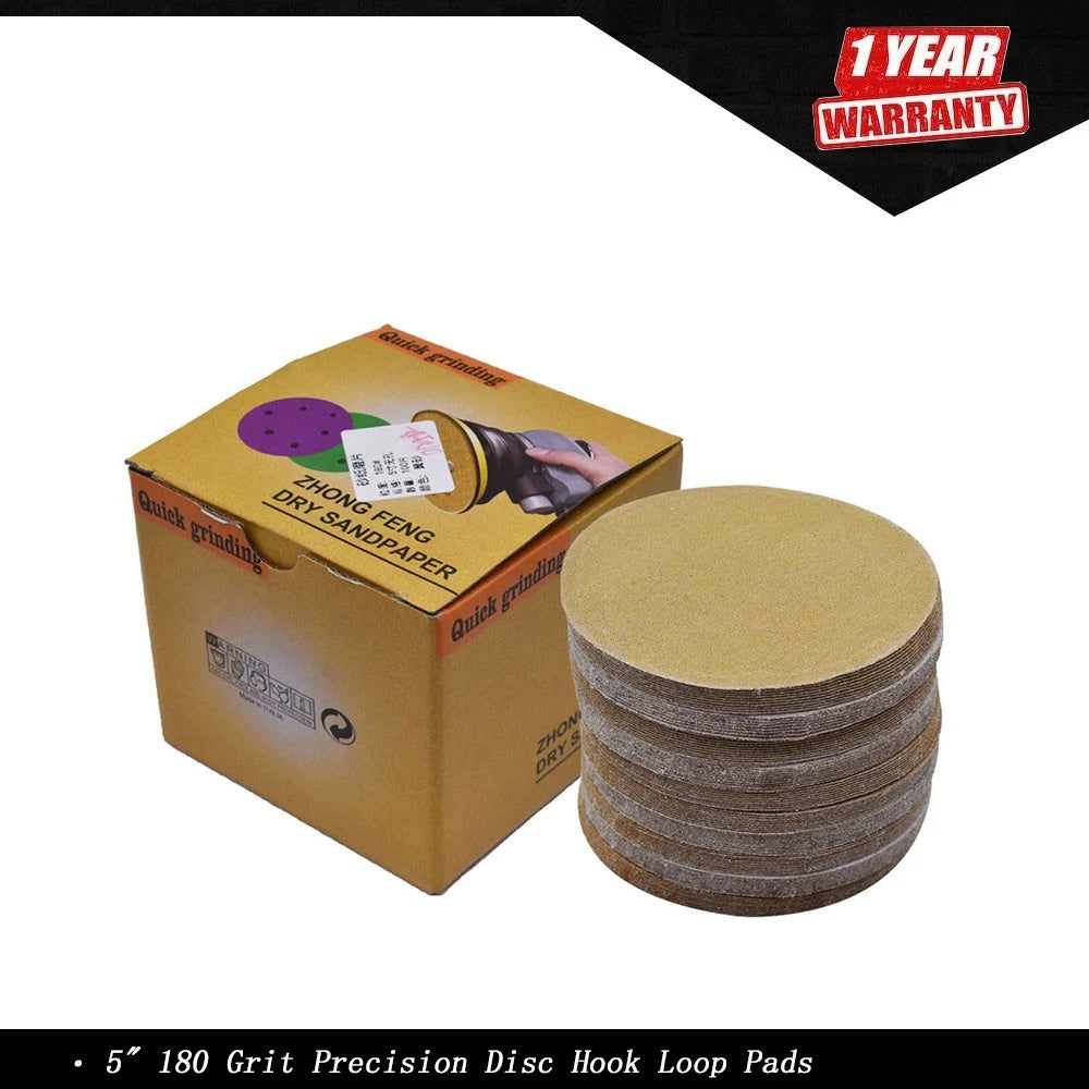 100 Pack Hook Loop 5" 180 Grit Sanding Discs for Automotive Use