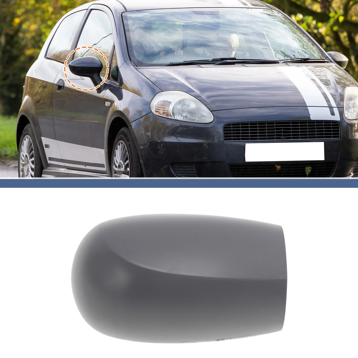 Right Driver Side Mirror Cover Cap for Fiat Punto (1999–2010) Gray