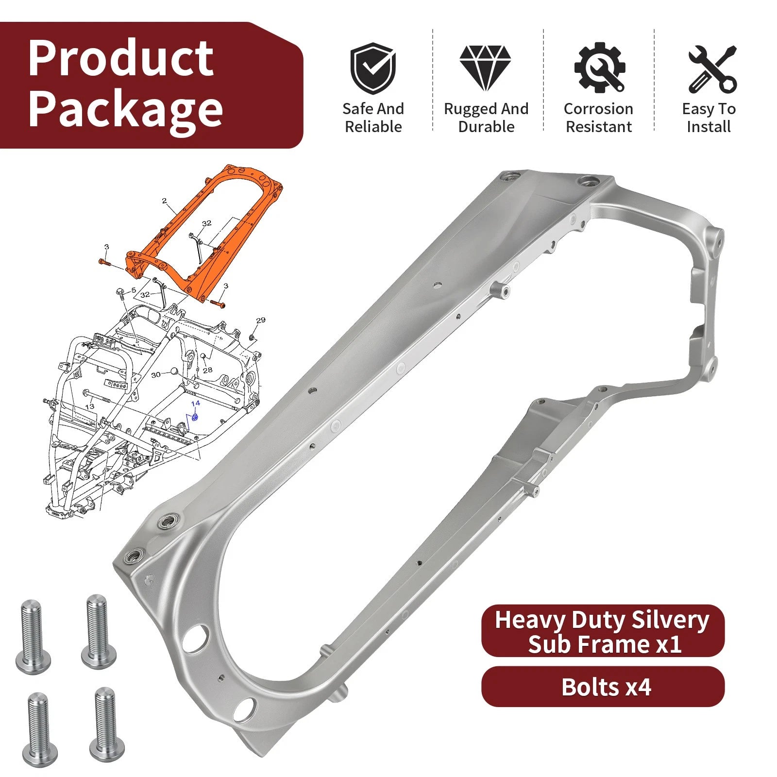 Heavy Duty Aluminum Sub Frame w/ Bolts for Yamaha Raptor 700 (2006–2024)