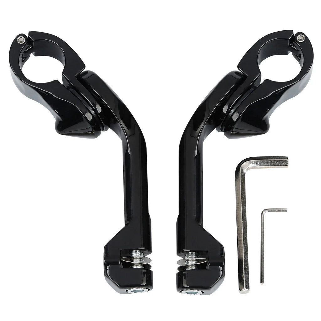 1.25" Gloss Black Highway Long Angled Peg Mount Kit for Harley Davidson