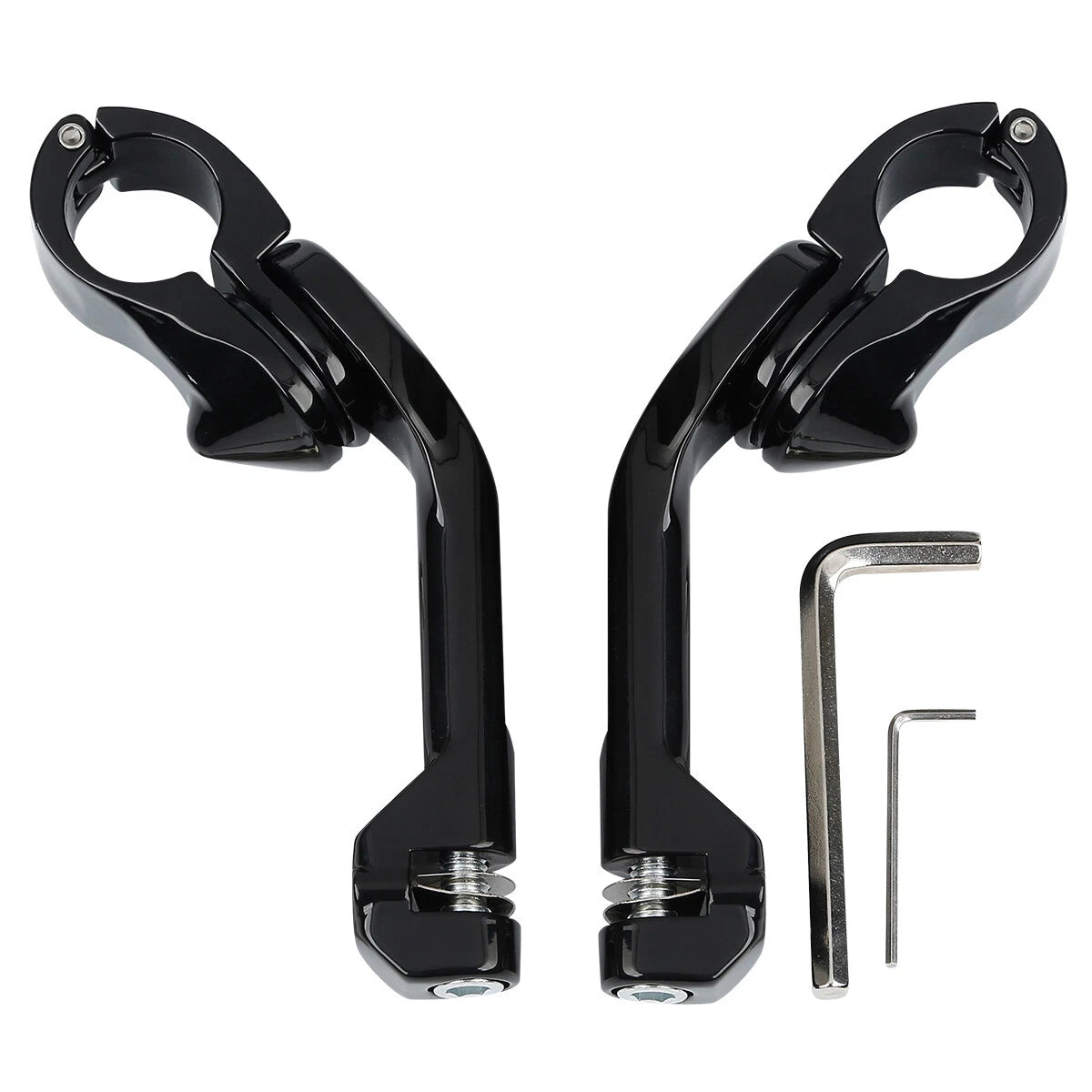 1.25" Gloss Black Highway Long Angled Peg Mount Kit for Harley Davidson