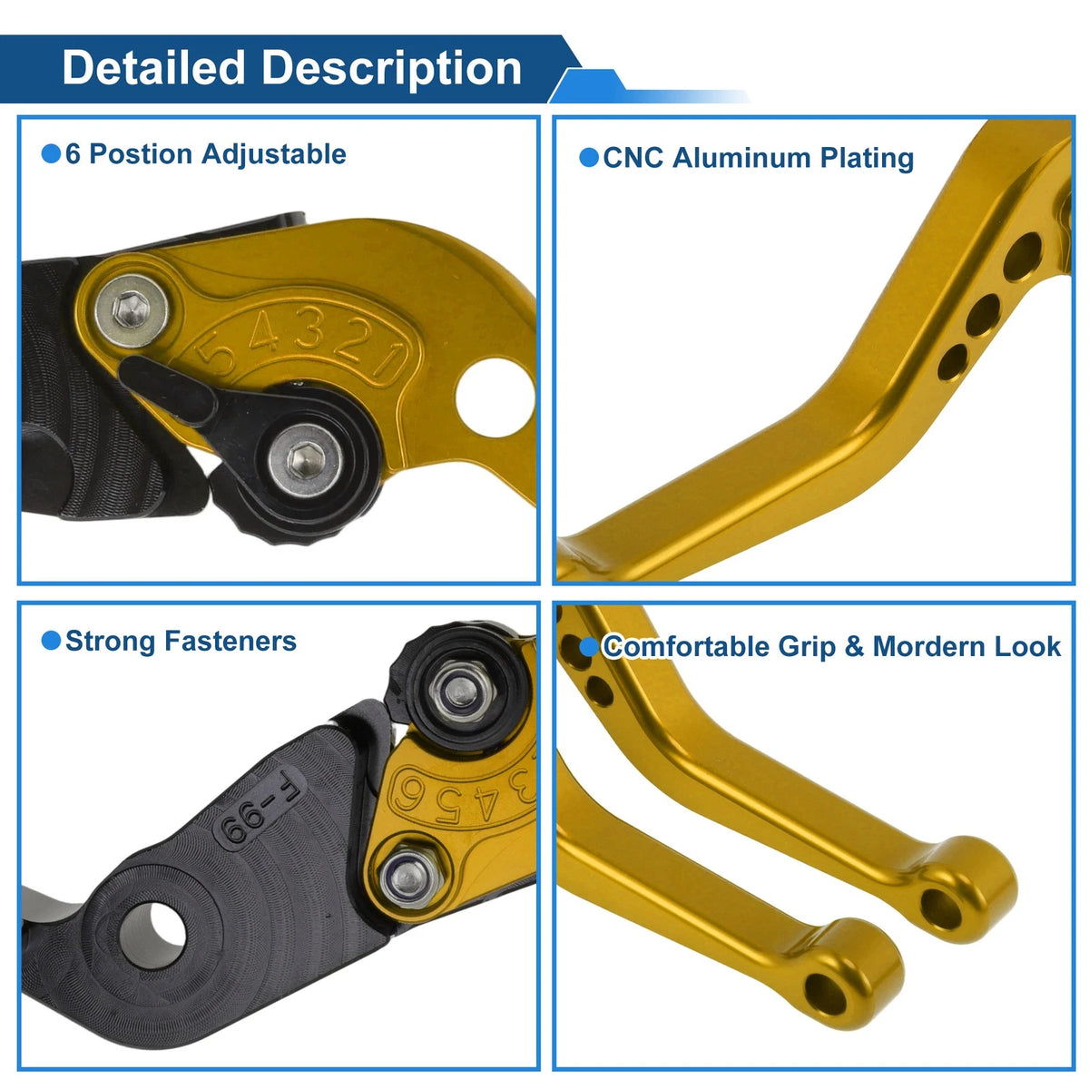 Adjustable Short Brake Clutch Levers for Ducati Monster 1200/S/R (2014–2020) Gold Tone
