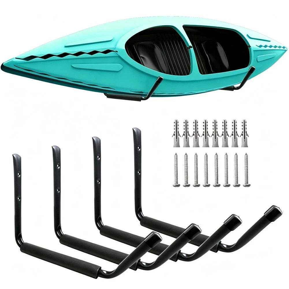 4 Pack Wall Mounted Hooks for Kayak Surfboard Canoe Skis Ladders (45 kg Max)
