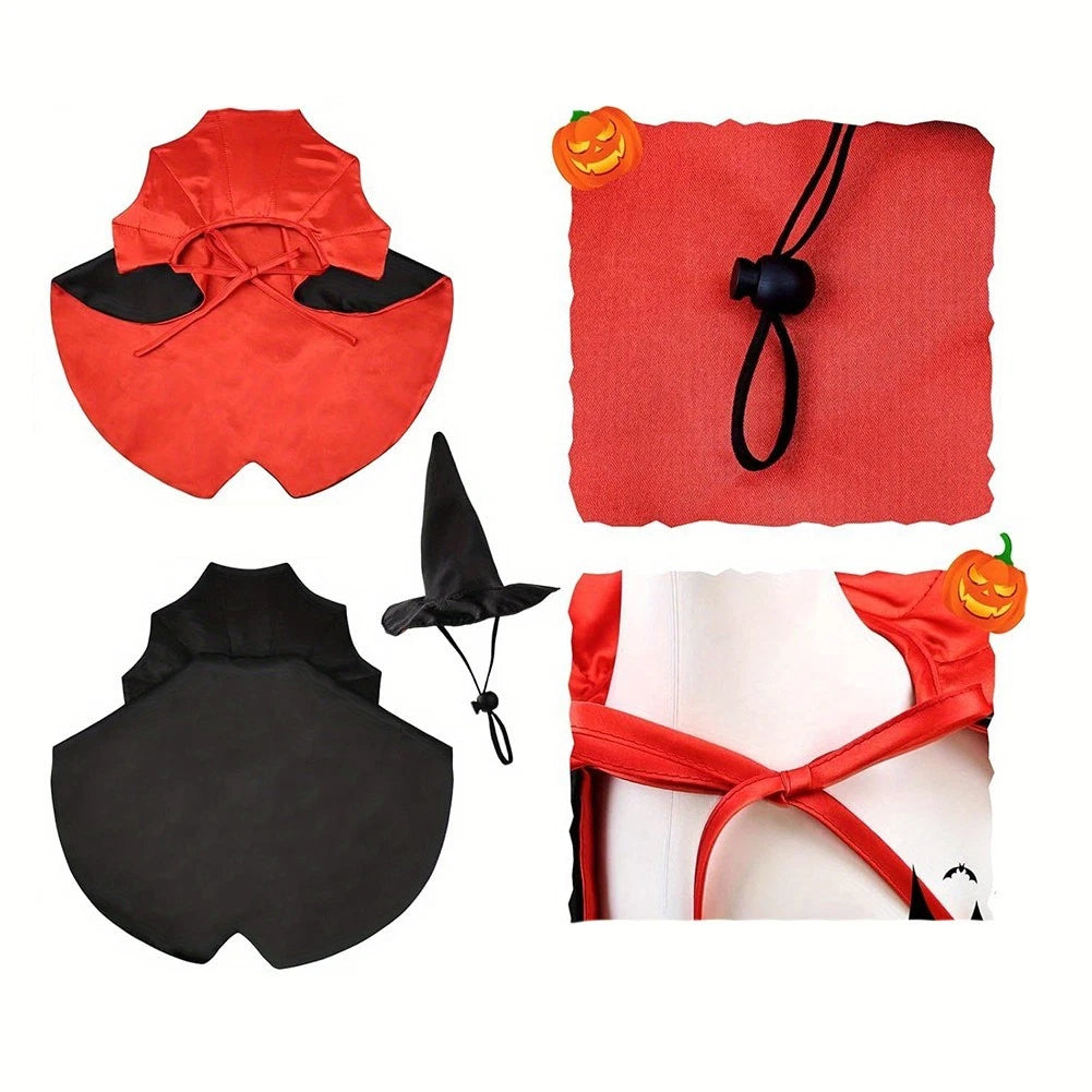 Halloween Costume Set for Lawn Geese with Black Hat and Red Cape