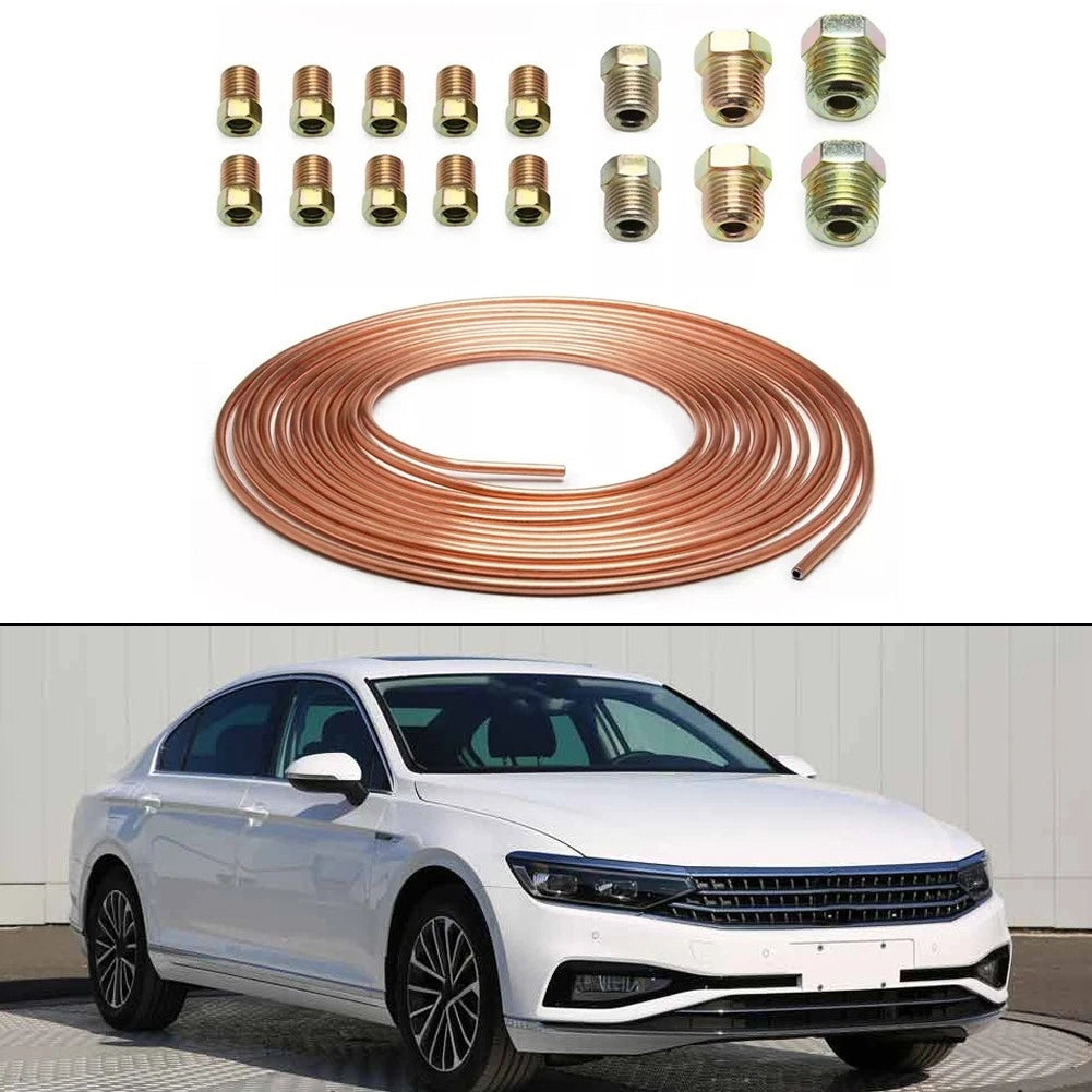 25 Ft Copper Coated Flexible Brake Hose with Complete Fitting Set