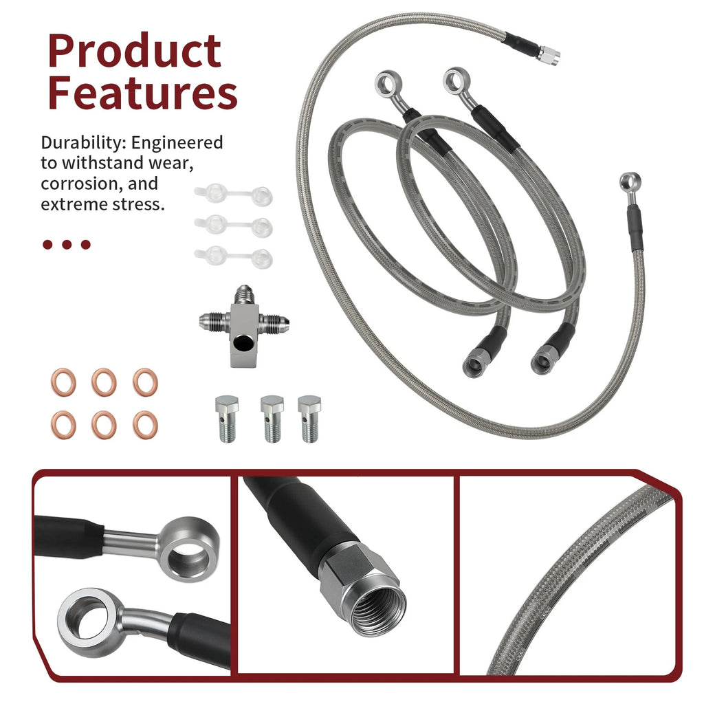 3 Front Brake Hose Lines Kit for Suzuki Quadsport Z400 LTZ400 LTZ400Z (2003–2008)