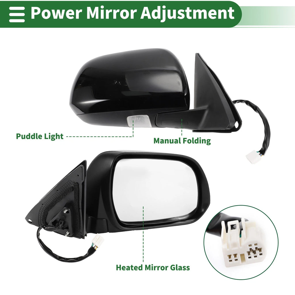 Right Side Door Mirror Manual Folding Gloss Black for Toyota Highlander (2008–2013)