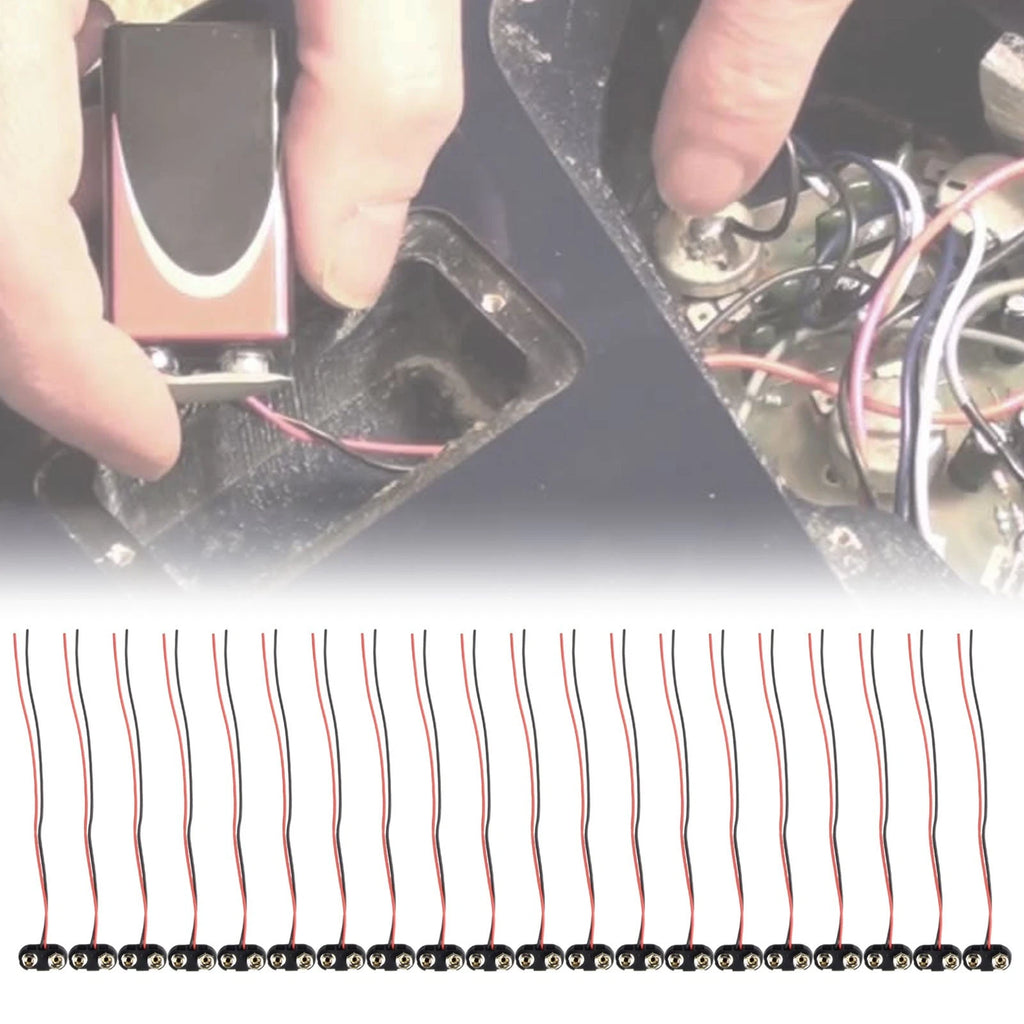 20pcs T Type 9V Snap Clip Connector with Cable - Black Hard Shell
