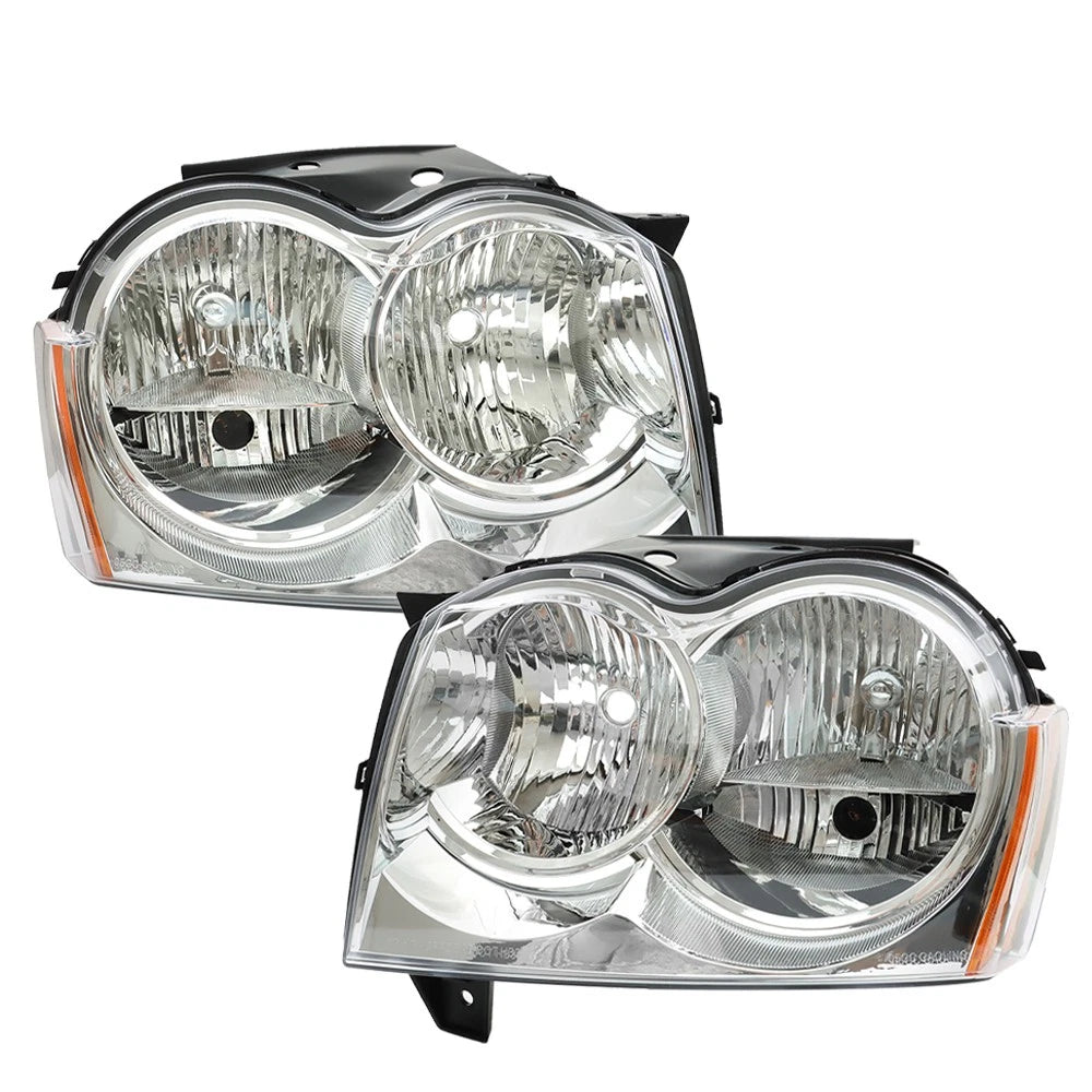 Set of 2 Chrome Halogen Headlights for Jeep Grand Cherokee (2005–2007)