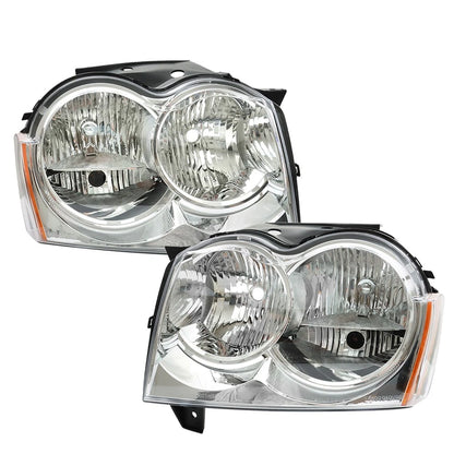 Set of 2 Chrome Halogen Headlights for Jeep Grand Cherokee (2005–2007)