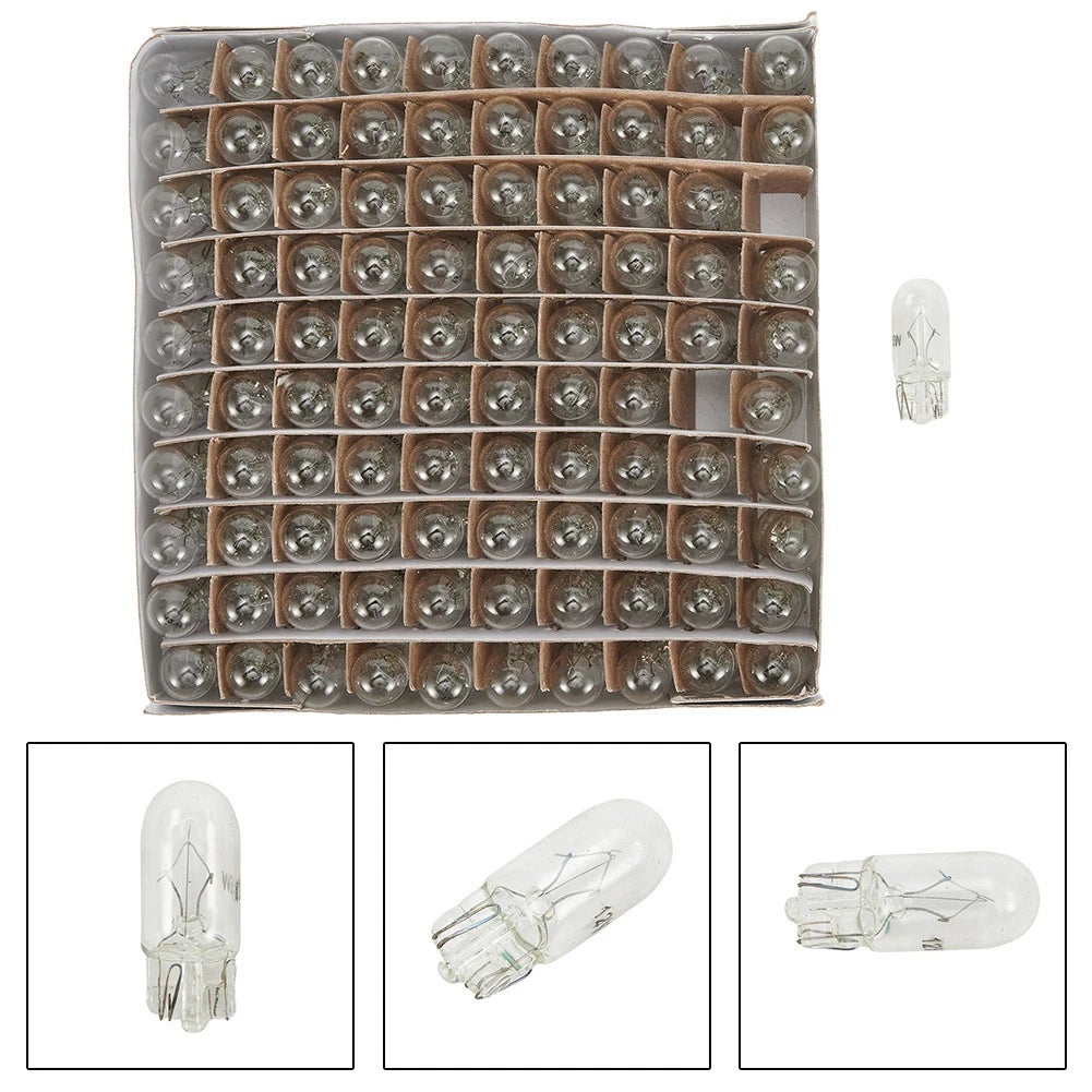 100X 5W 194 Clear Wedge Instrument Panel Light Bulbs
