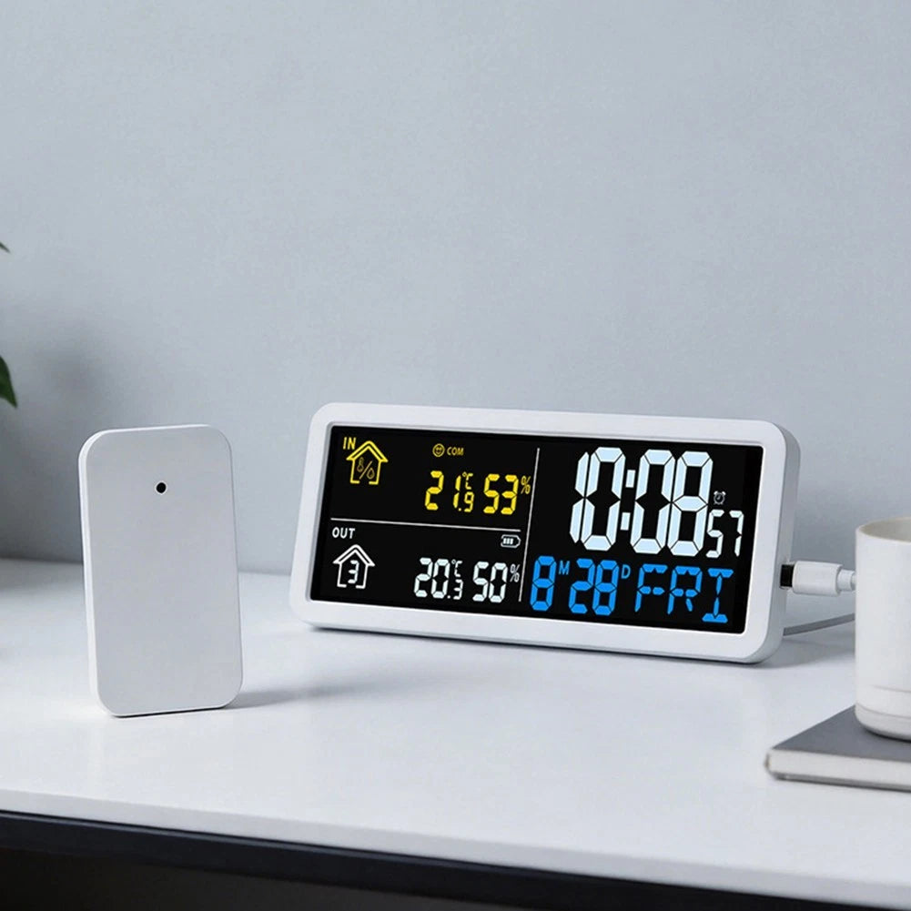 LCD Clock with Temperature and Humidity Display for Indoor/Outdoor Use
