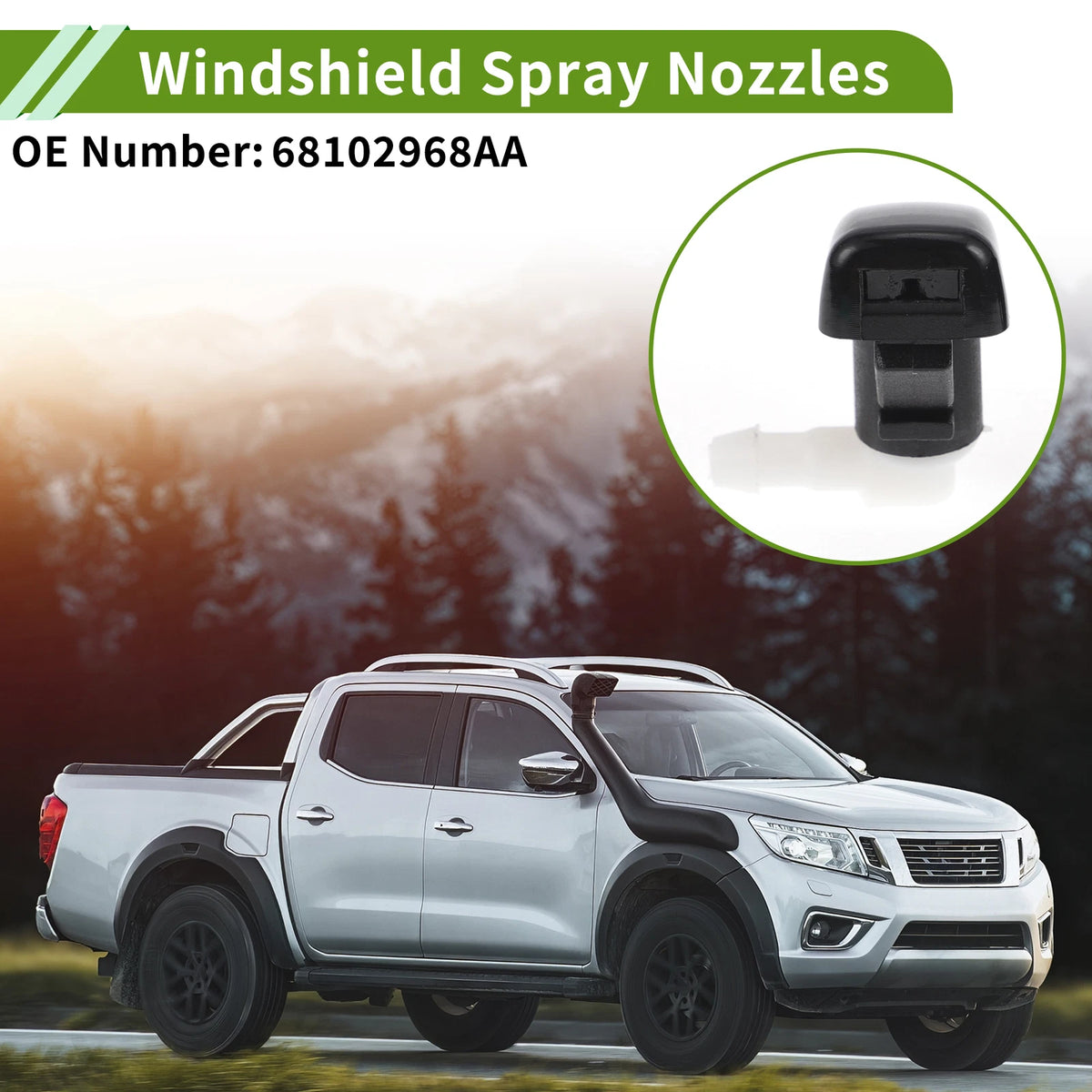 Set of 2 Front Windshield Washer Nozzles for Jeep Cherokee (2014–2017) No. 68102968AA Black