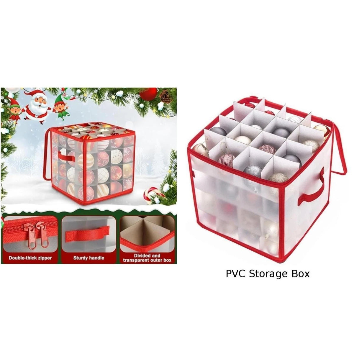 Stackable 4 Layer Ornament Box for Christmas Decorations (64 Count) Red 32x32x3cm