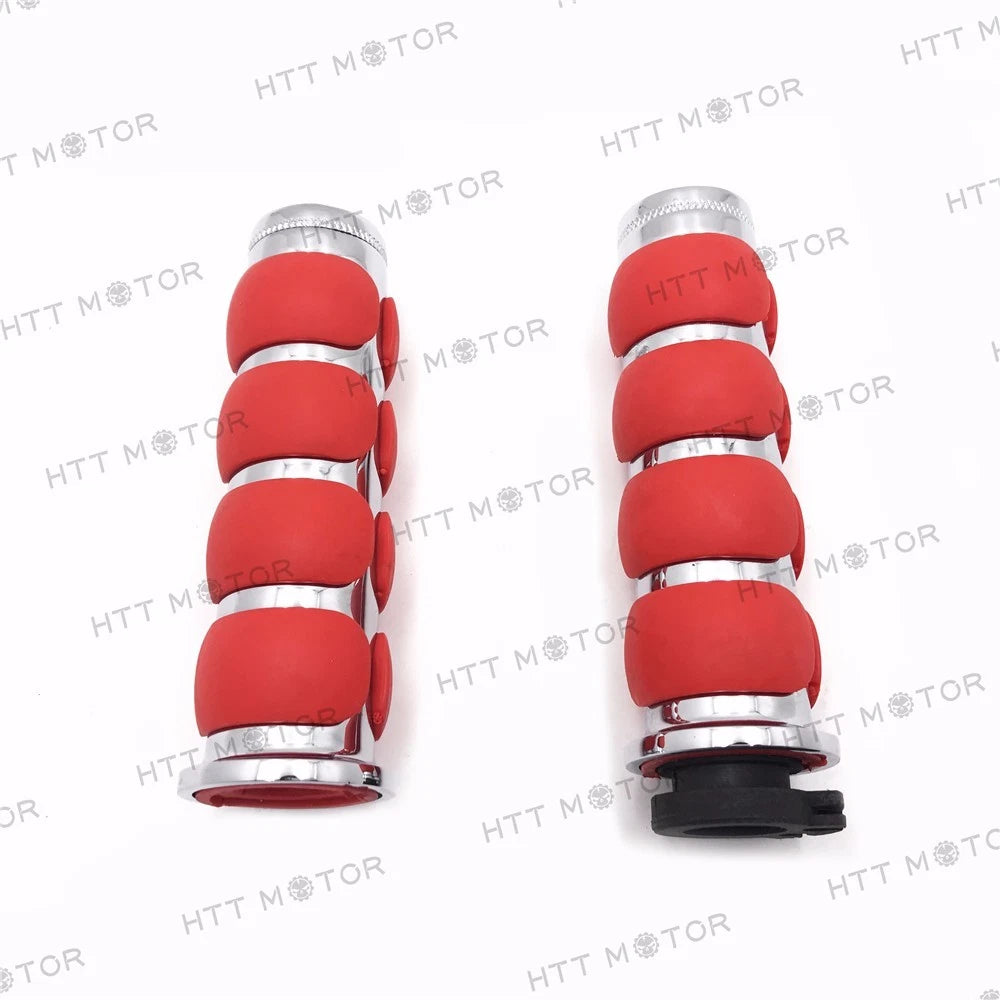 7/8" Chrome Red Motorcycle Flat Handlebar Grip & Throttle Tube for