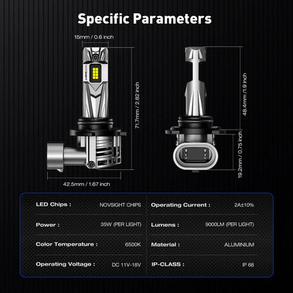 2X HB3 9005 LED Headlight Bulbs for NOVSIGHT (18000LM 6500K)