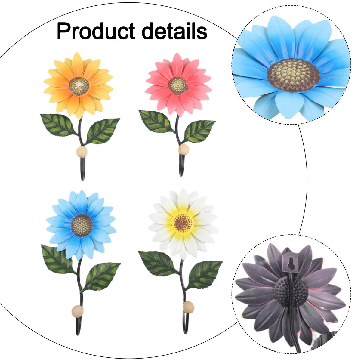 Set of 4 Metal Flower Shaped Hooks for Garden Kitchen Bathroom Storage