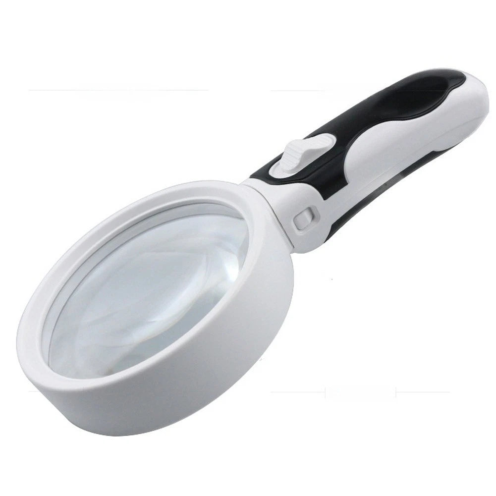 20X Illuminated Magnifying Glass with 2 LED Lights 90mm Lens Rubber Handle