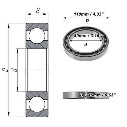 Deep Groove Ball Bearing 80x110x16mm for Scooter Skateboard (1Pc)
