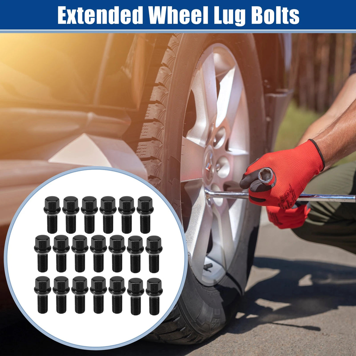 Extended Wheel Lug Bolts Ball Seat 28mm Shank for VW Audi (20pcs) (M14x1.5)