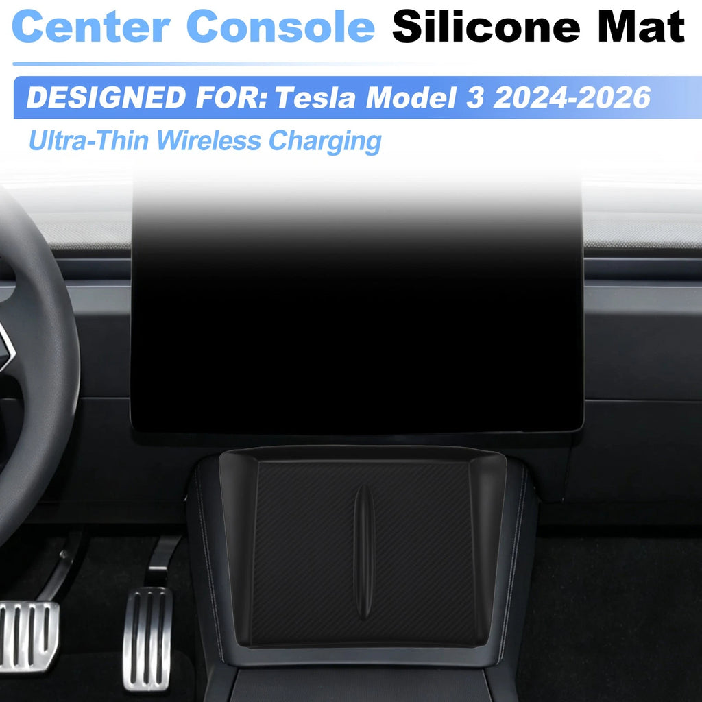 Center Console Silicone Mat for Tesla Model 3 (2024–2026) Wireless Charging Pad