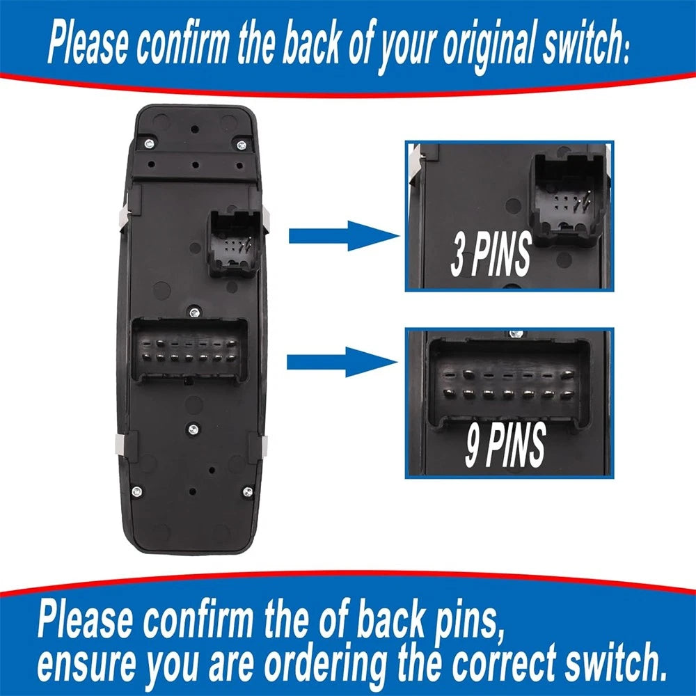 For 14-17 Cherokee Driver Side Power Window Switch 68141894AA (Warning: Pin 3+9)