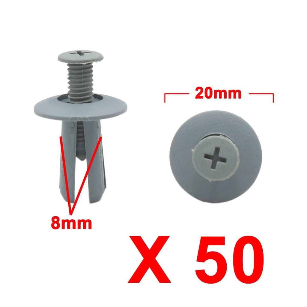 50Pcs Gray Plastic Rivets for Trunk Door Bumper (8mm)