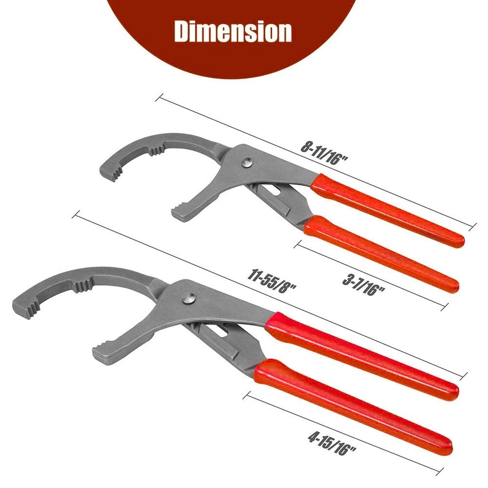 Adjustable Oil Filter Pliers Wrench Set (9 in & 12 in) 44.5 mm - 95 mm Range