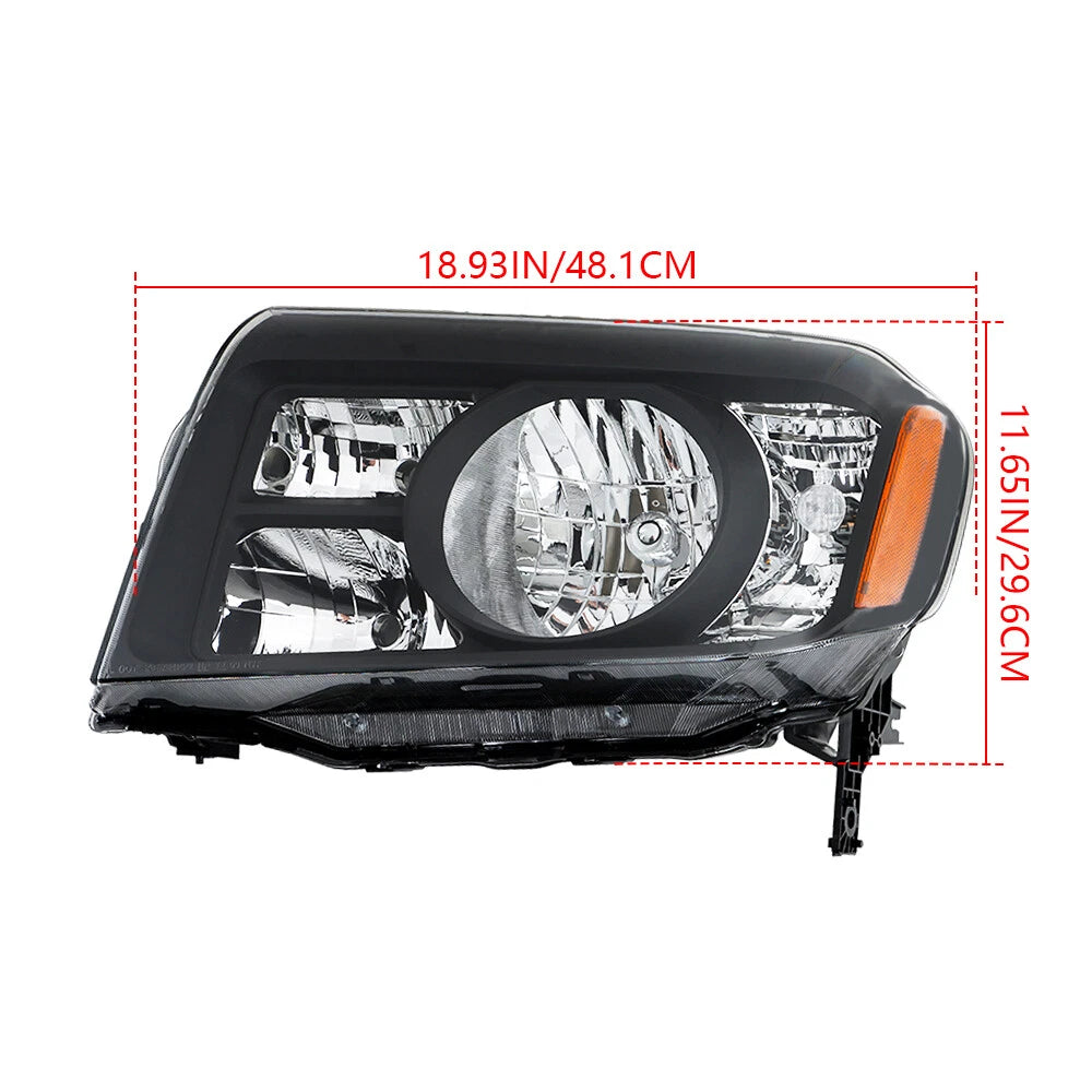 Pair Black Headlights for Honda Pilot (2009–2011) - Driver & Passenger Side