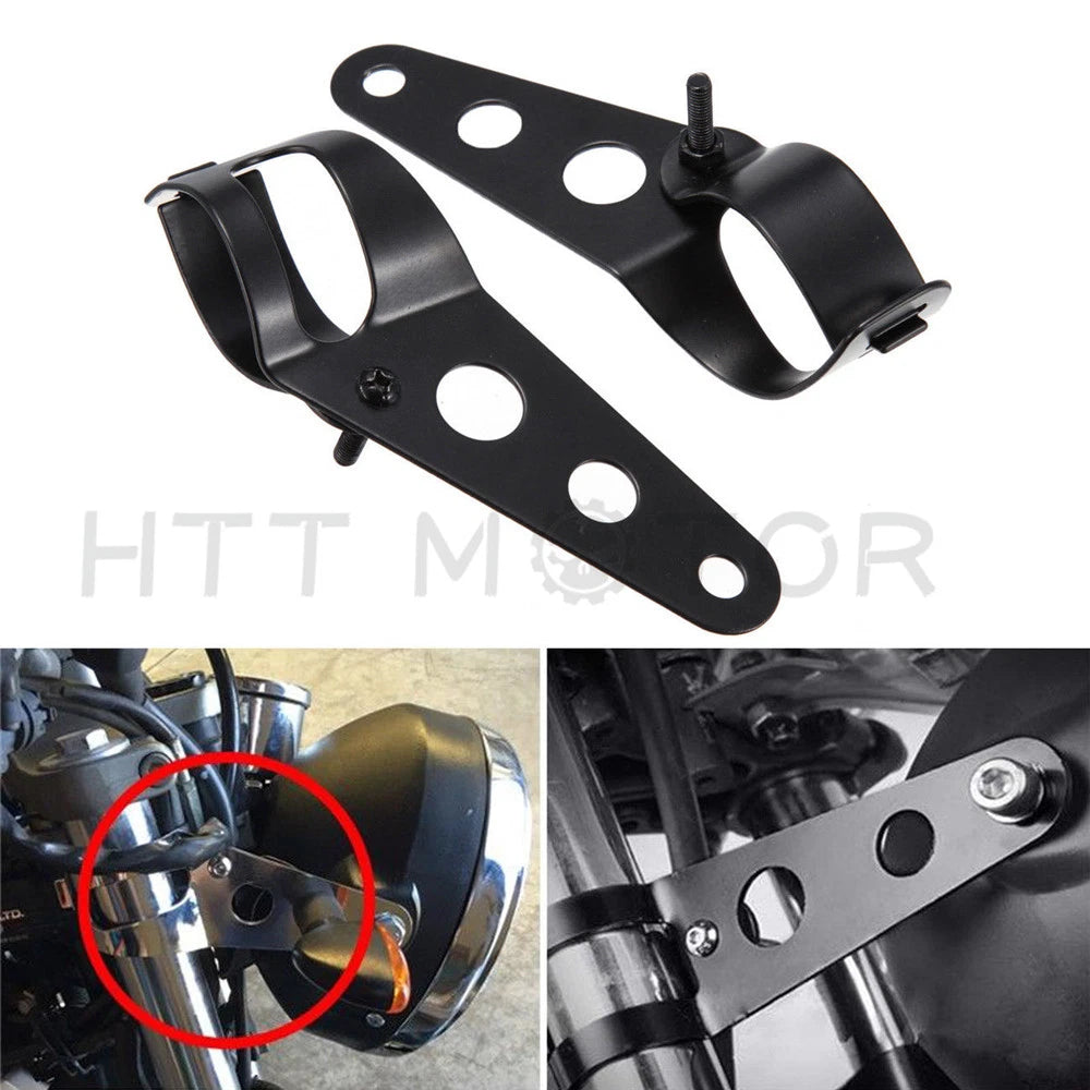 Side Mount Headlight Clamp Brackets for Motorcycle (34-46mm Fork Tubes)