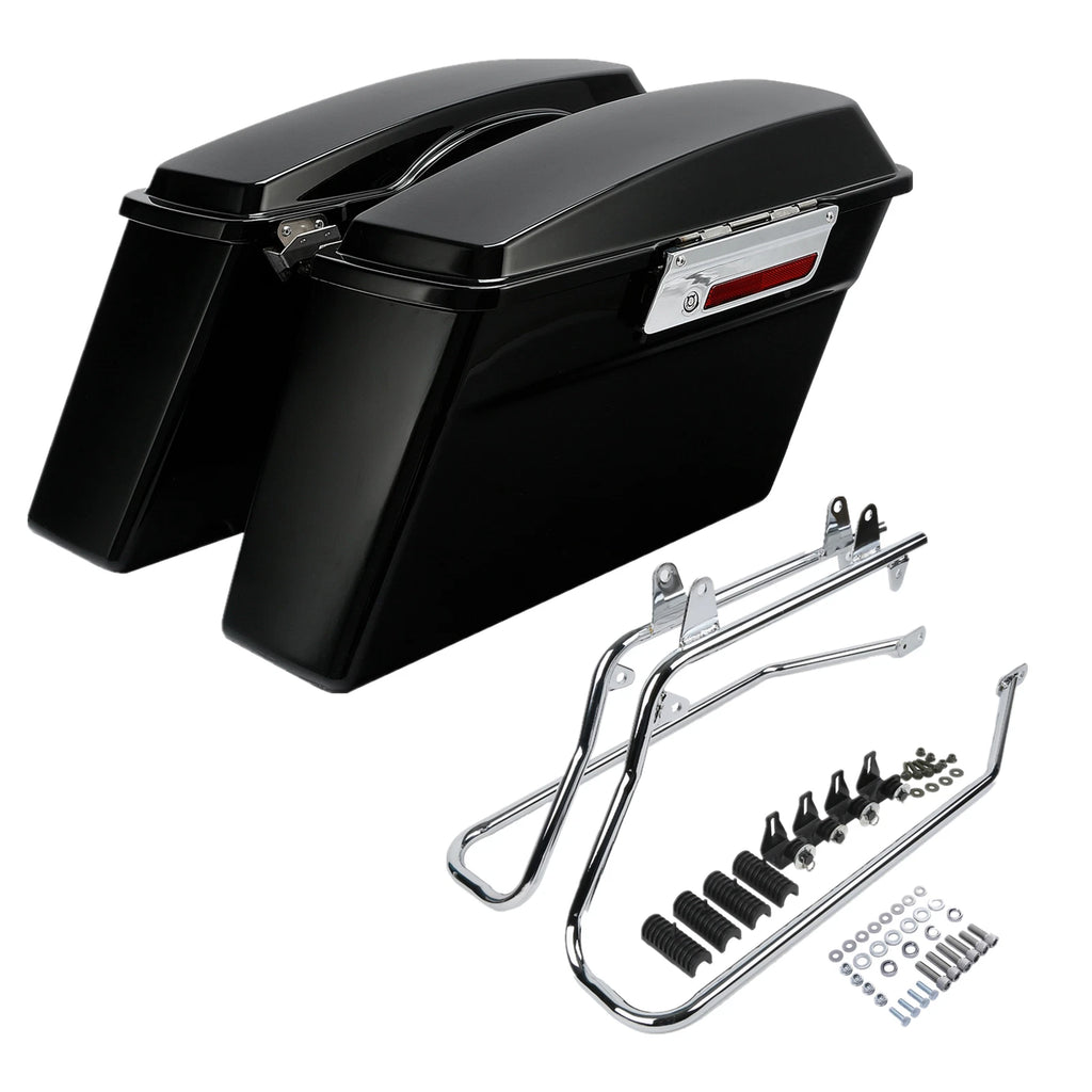 Black Hard Saddlebags & Conversion Brackets for Harley Softail FLST (1984–2017)