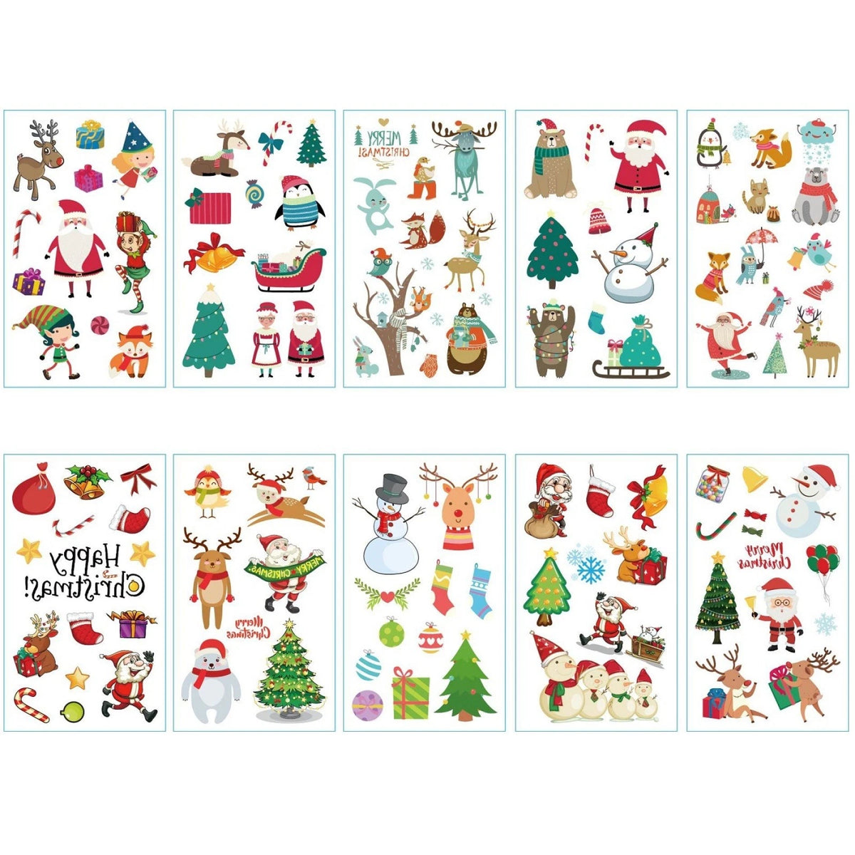 10 Sheets Waterproof Christmas Temporary Tattoos for Kids