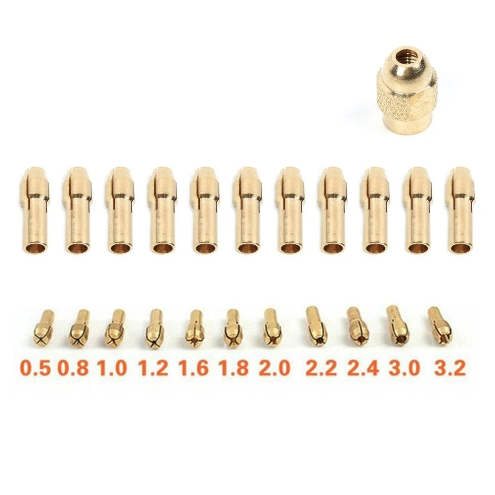 12pcs Brass Collet Chuck Set 0.5/0.8/1.0/1.2/1.6/2mm + M8x0.75 Tools