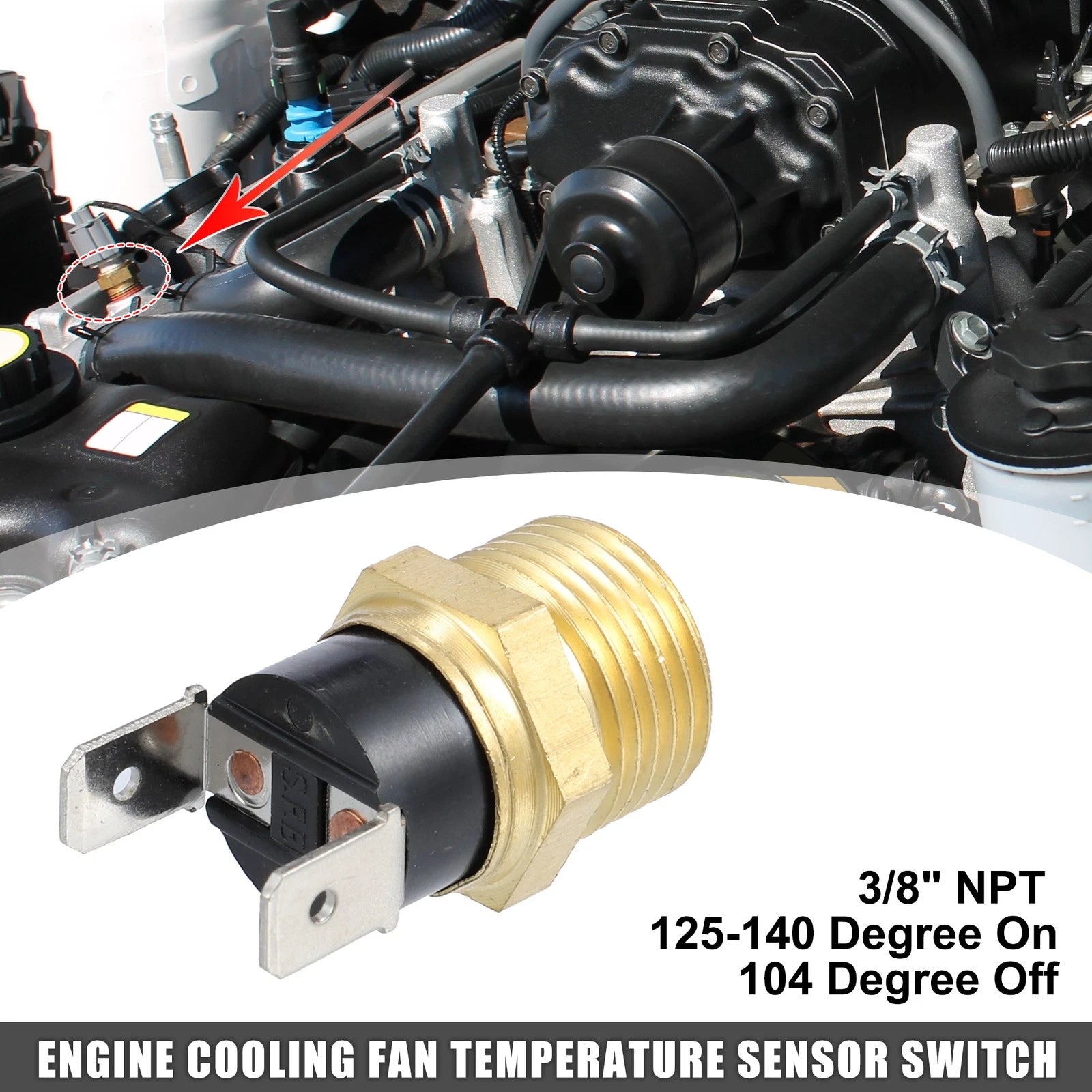 Radiator Sensor Switch for Car (125-140 Degrees, 3/8'' NPT)