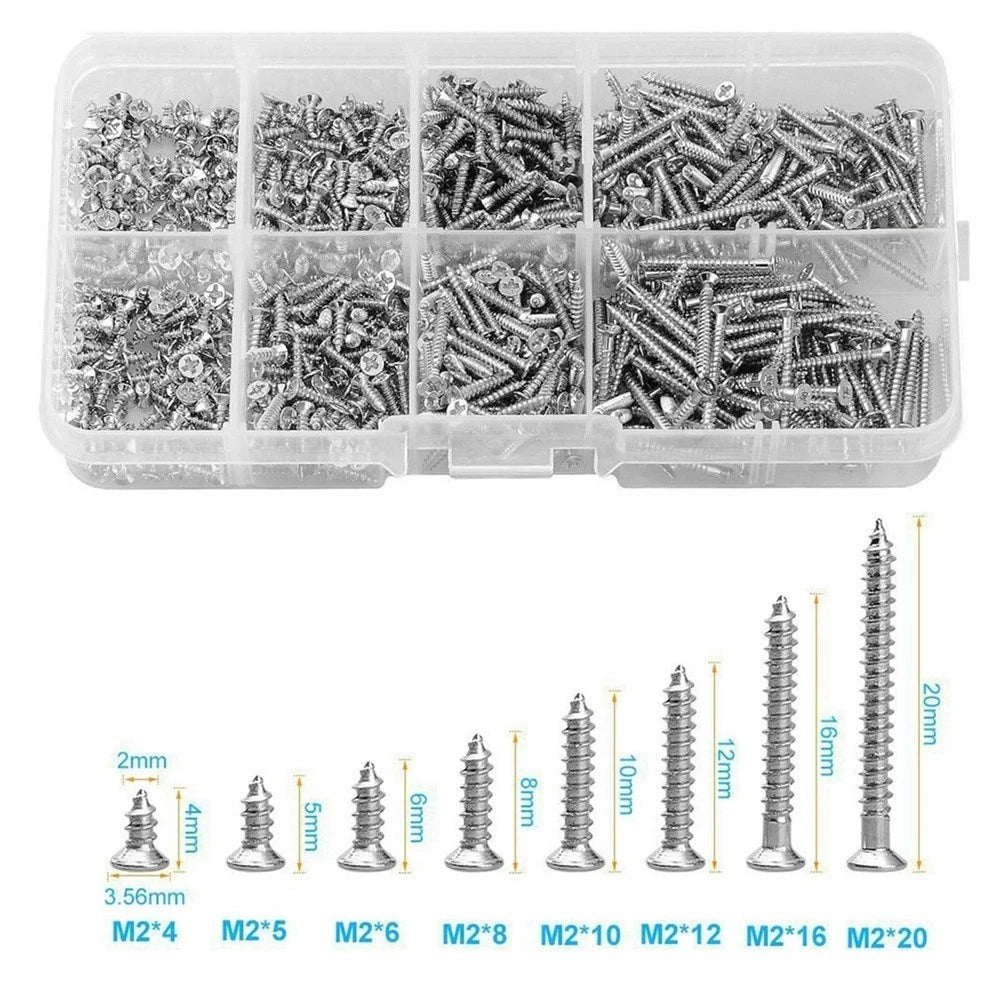 800 Pcs M2 Cross Recessed Flat Head Self Tapping Screws