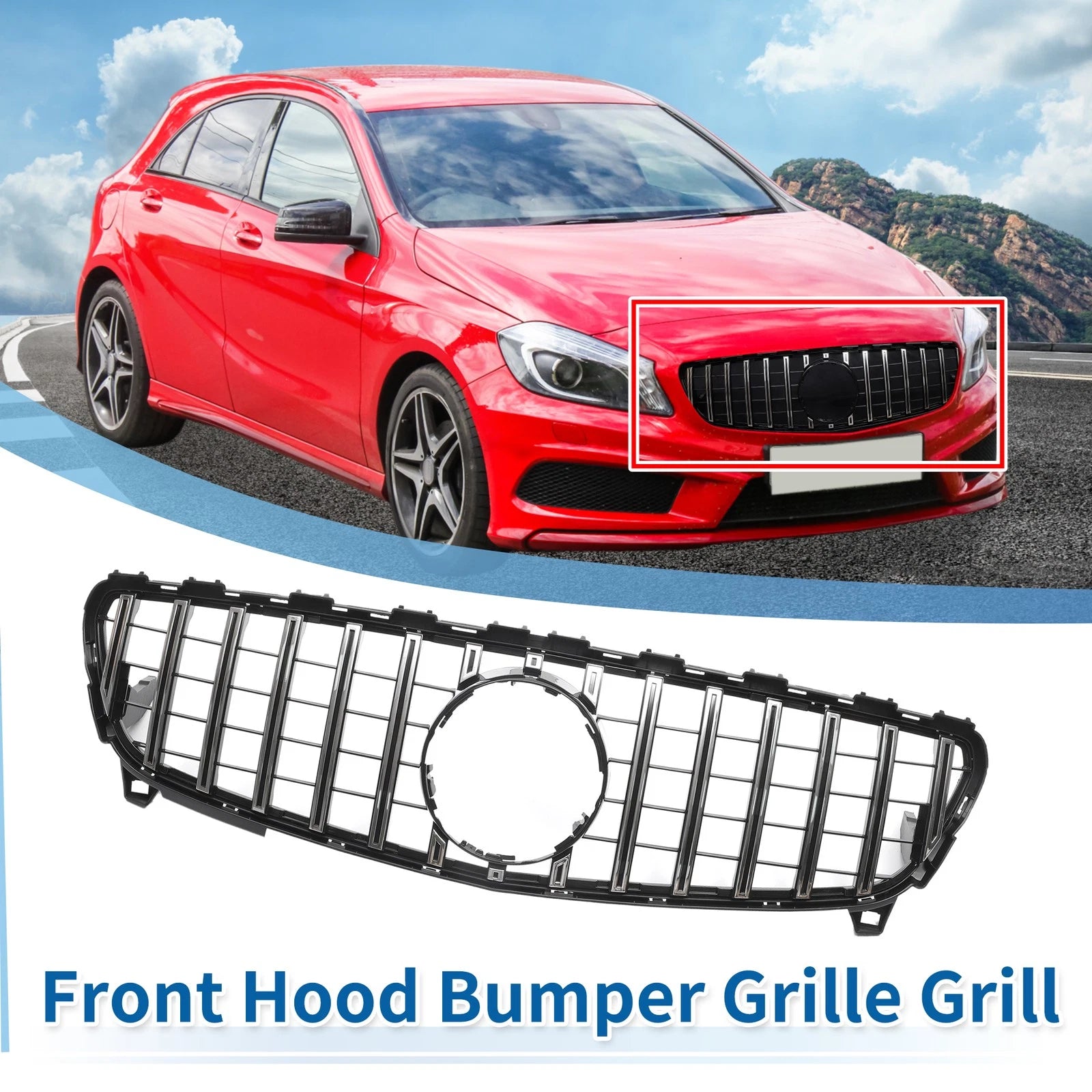 Front Upper Bumper Grille Grill Replacement for Mercedes-Benz A-Class (2013–2018)